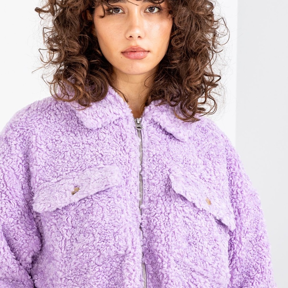 NWT Obey Brenda Cozy Pur in Purple Rose Teddy Bear Sherpa Jacket M / L - Picture 10 of 16